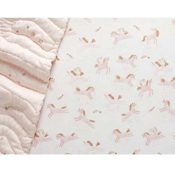 Pottery Barn Kids Pink Unicorn Rainbow Organic Sheet - Picture 1 of 5